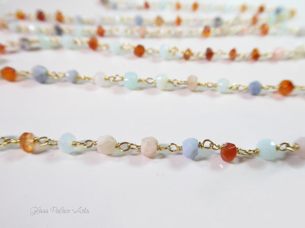Multi Color Peruvian Opal Gemstone Choker Necklace For Women - Sterling Silver, Gold or Rose Gold