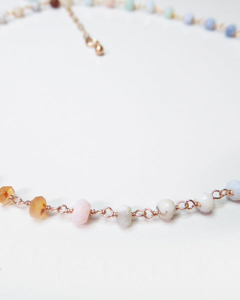Multi Color Peruvian Opal Gemstone Choker Necklace For Women - Sterling Silver, Gold or Rose Gold