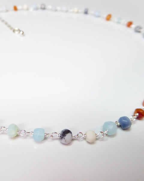 Multi Color Peruvian Opal Gemstone Choker Necklace For Women - Sterling Silver, Gold or Rose Gold
