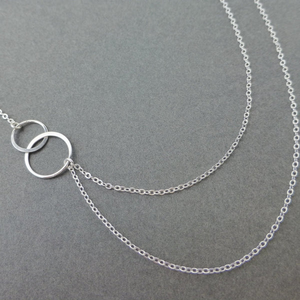 Layered and Long Asymmetrical Double Strand Infinity Necklace - In Sterling Silver or Gold