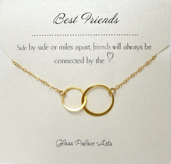 Best Friend Necklace Gift With Interlocking Circles Eternity Pendant - Sterling Silver, Rose Gold