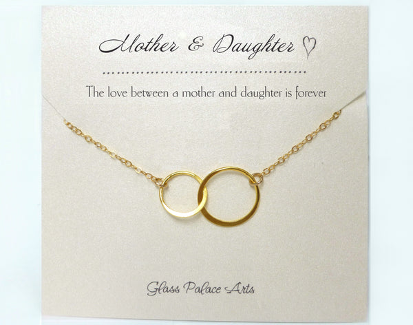 Mother Daughter Infinity Necklace With Note Card - Sterling Silver, Gold, Rose Gold