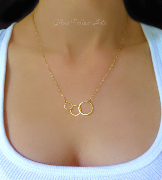 Sterling Silver Triple Linked Infinity Necklace With Three Small Circles