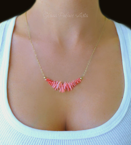 Pink Coral Necklace For Women - Sterling Silver, 14k Gold Fill or Rose Gold