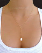 Pearl Teardrop Lariat Y Necklace With Freshwater Pearl Pendant