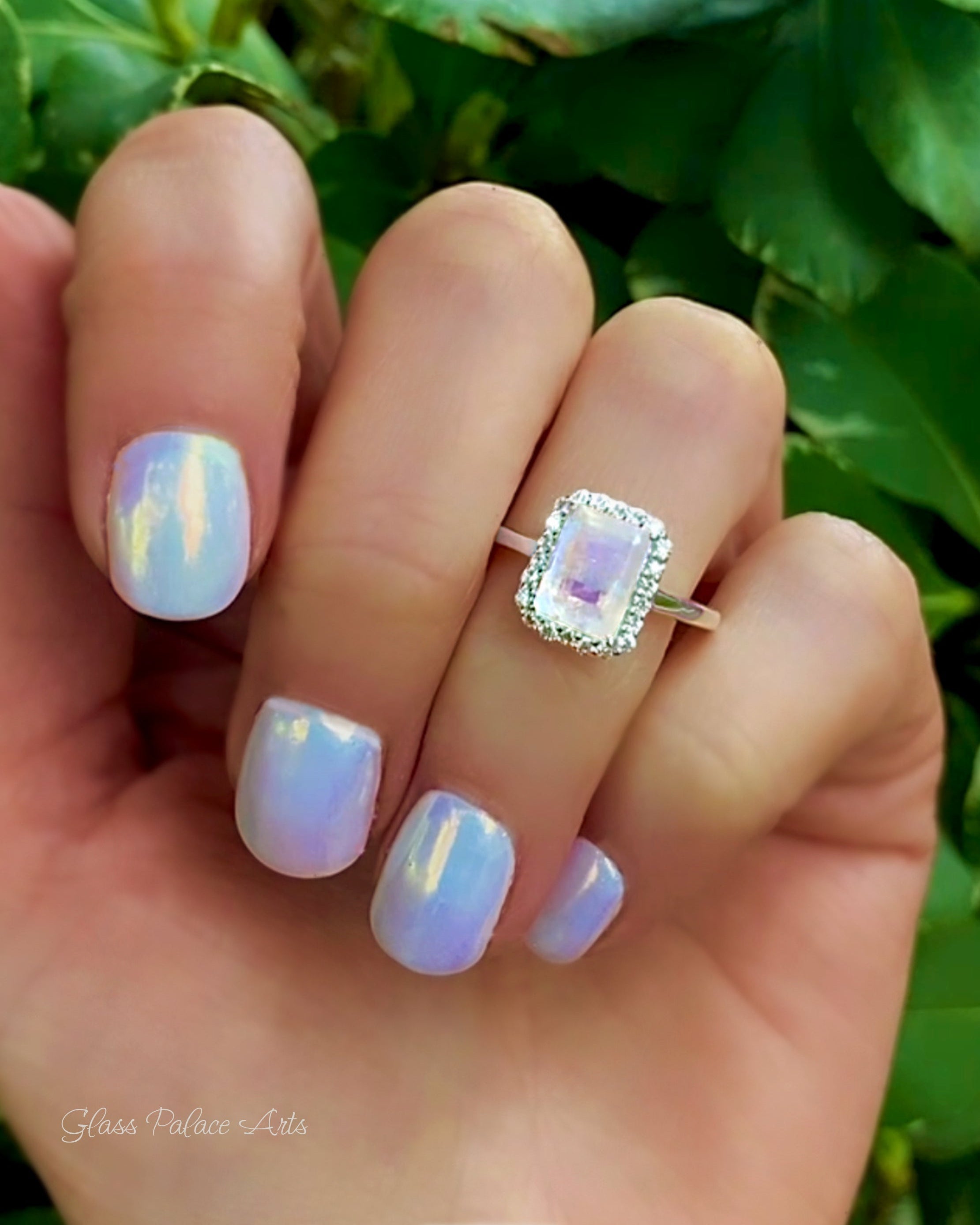 Moonstone And White Topaz Radiant Cut Engagement Ring - 925 Sterling Silver