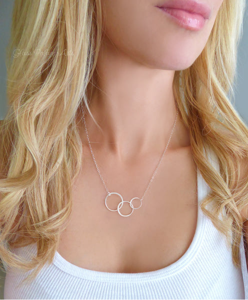 Sterling Silver Triple Linked Infinity Necklace With Three Small Circles