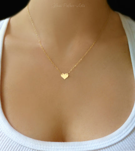 Personalized Initial Tiny Heart Necklace For Women, Sterling Silver or 14k Gold Fill