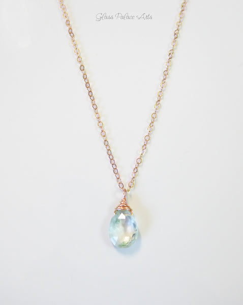 Genuine Aquamarine Teardrop Necklace ~ March Birthstone Gemstone Jewelry