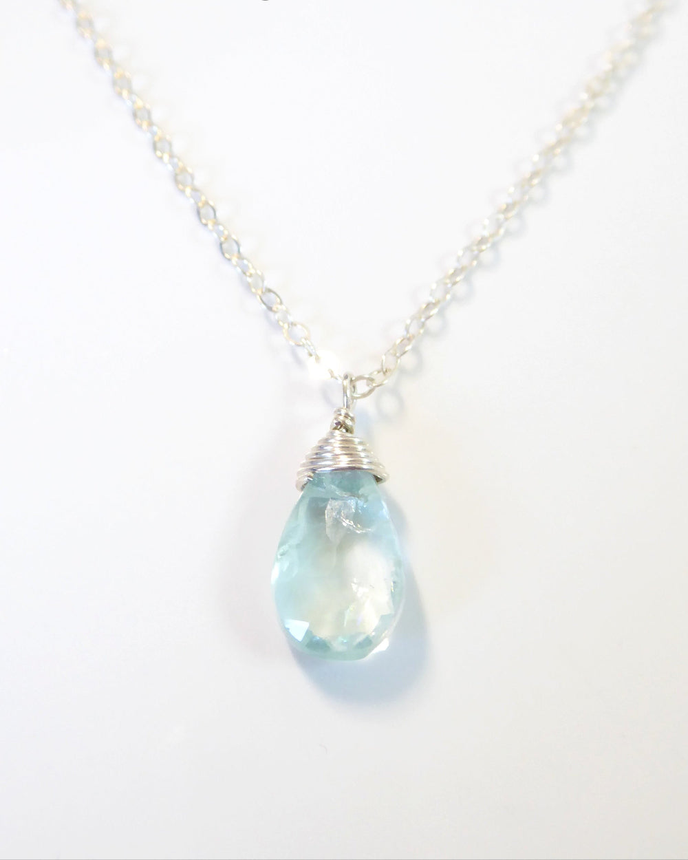 Genuine Aquamarine Teardrop Necklace ~ March Birthstone Gemstone Jewelry