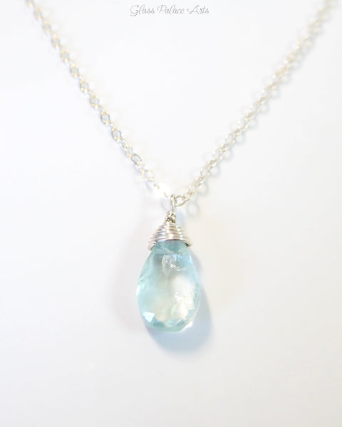 Genuine Aquamarine Teardrop Necklace ~ March Birthstone Gemstone Jewelry