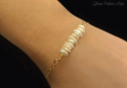 Freshwater Pearl Bracelet With Ivory Keishi Pearls - 14k Gold Fill or Sterling Silver