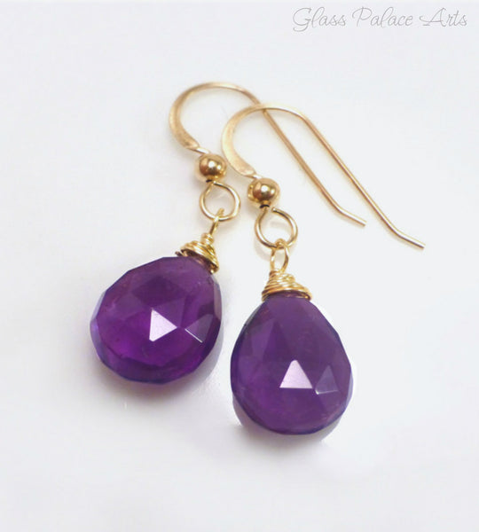 Genuine Amethyst Teardrop Earrings - Sterling Silver, Gold or Rose Gold