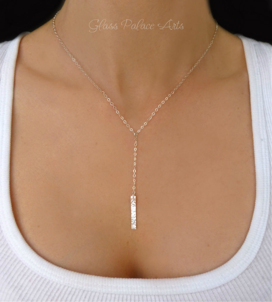 Hammered Vertical Bar Necklace - In Sterling Silver, Rose Gold Filled or 14k Gold Filled