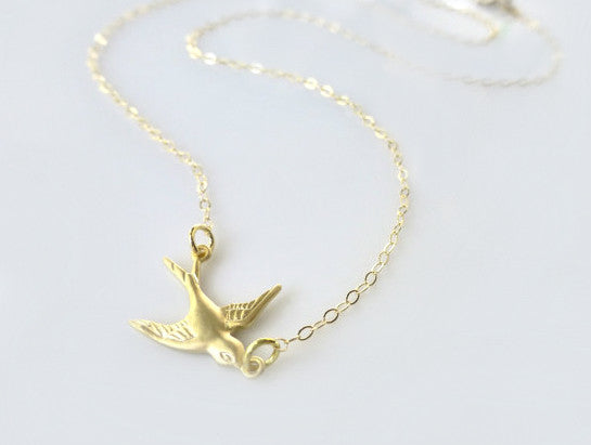Small Bird Flying Dove Necklace - Gold or Silver