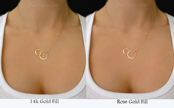 Rose Gold Linked Circle Infinity Necklace For Women - Also In Sterling Silver and Gold
