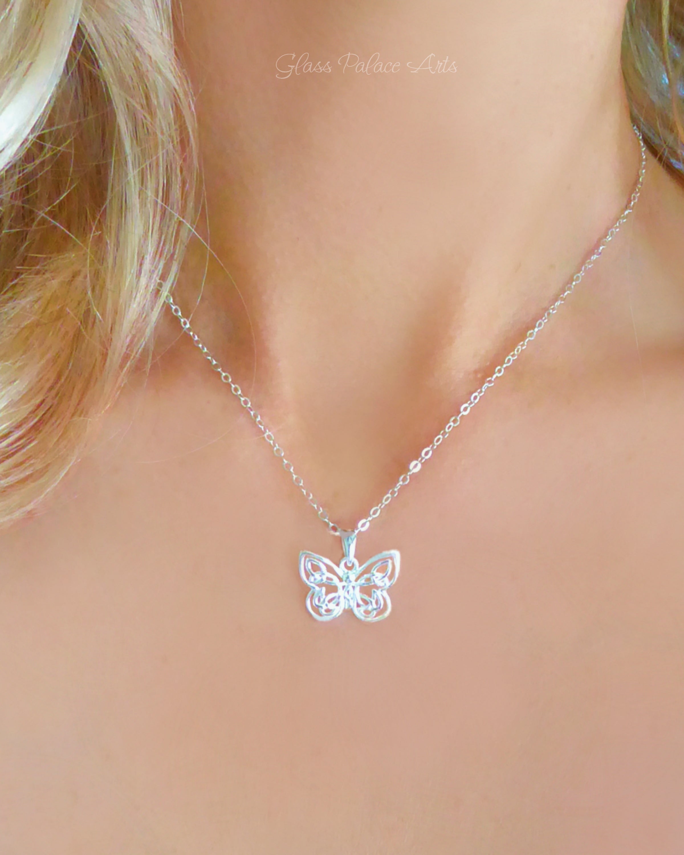 Dainty Sterling Silver Butterfly Pendant Necklace For Women