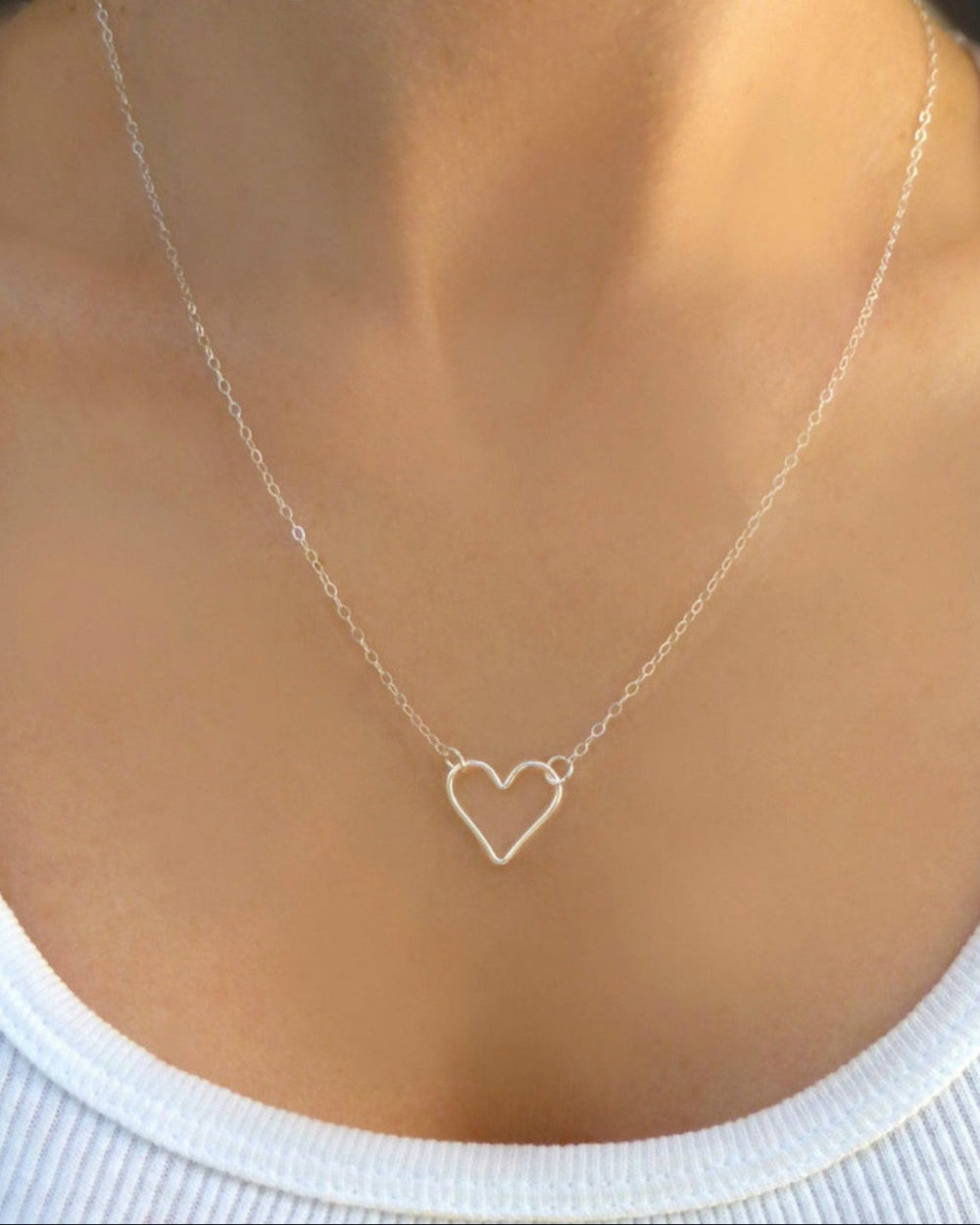 Small Sideways Floating Heart Necklace - Sterling Silver