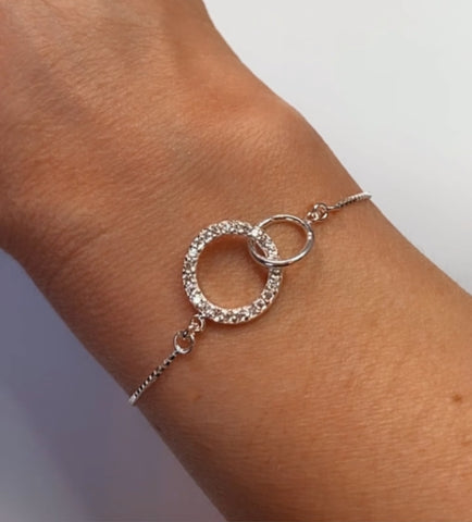 Sterling Silver Cubic Zirconia Bracelet - With Sliding Heart Clasp