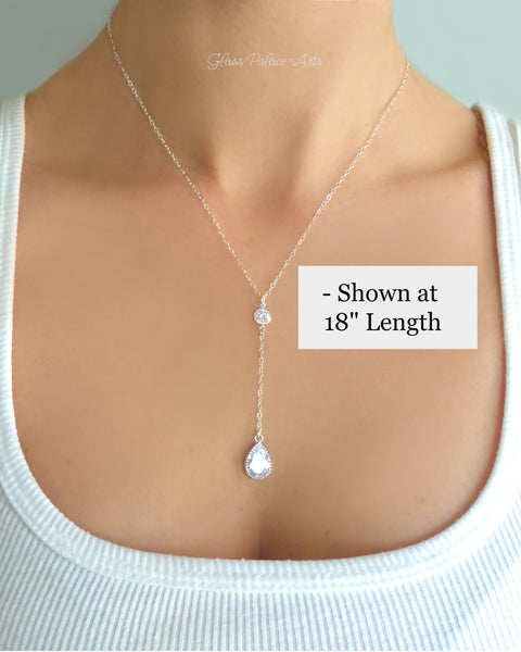 Cubic Zirconia Teardrop Necklace With Crystal Pendant