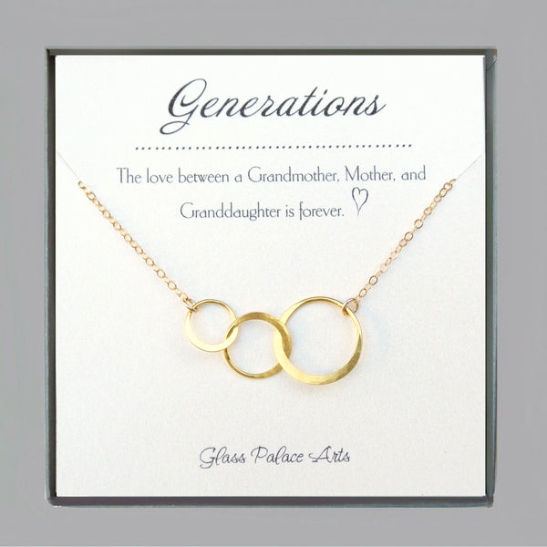 Three Circle Generations Necklace Gift -  For Grandmother, Mother, Daughter