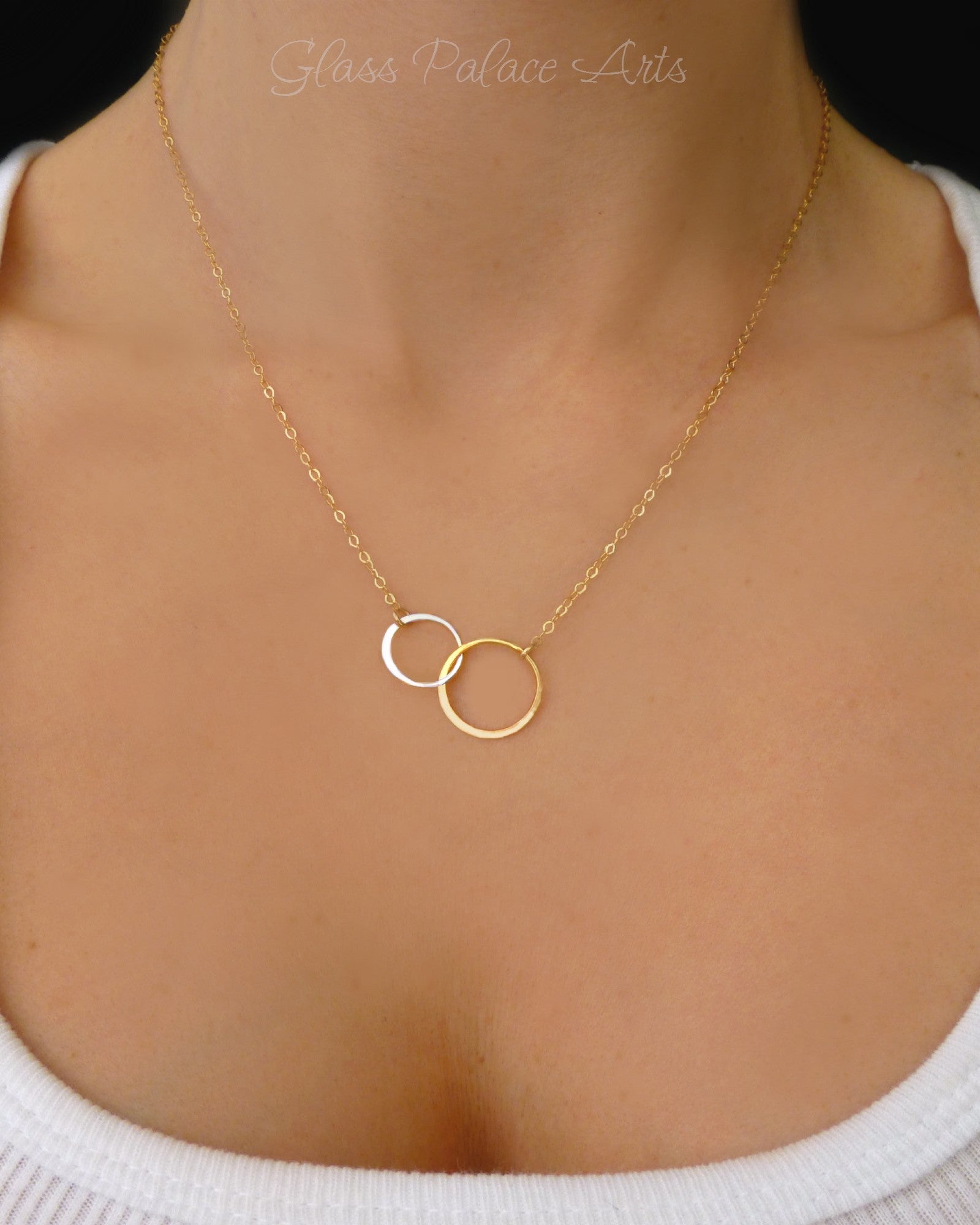 Silver and Gold Mixed Metal Infinity Circle Necklace For Women
