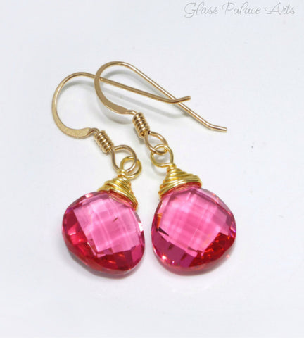 Pink Quartz Teardrop Earrings - Sterling Silver or 14k Gold Fill