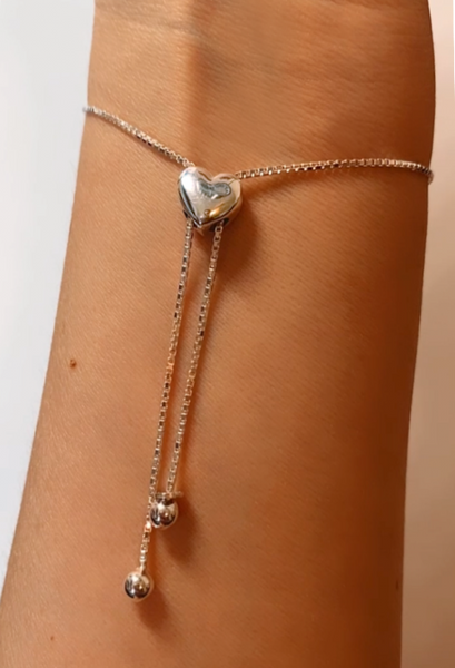 Sterling Silver Cubic Zirconia Bracelet - With Sliding Heart Clasp