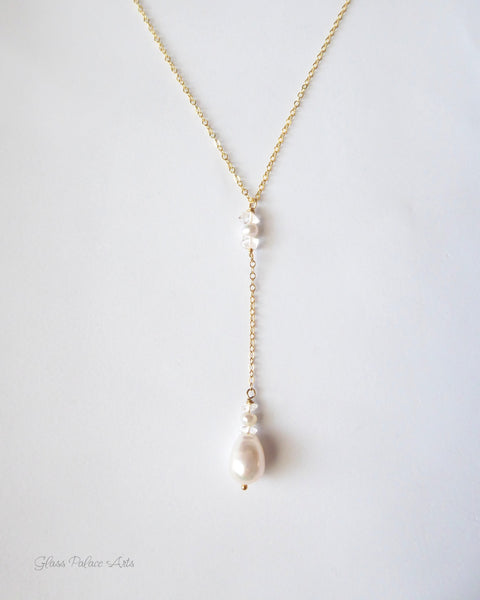 Freshwater Pearl And Herkimer Diamond Lariat Necklace - Sterling Silver, 14k Gold Fill or Rose Gold