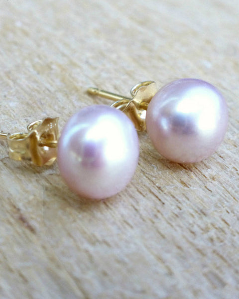 Freshwater Pearl Champagne Pink Stud Earrings - 5mm, 6mm, 7mm, 8mm, 9mm, 10mm