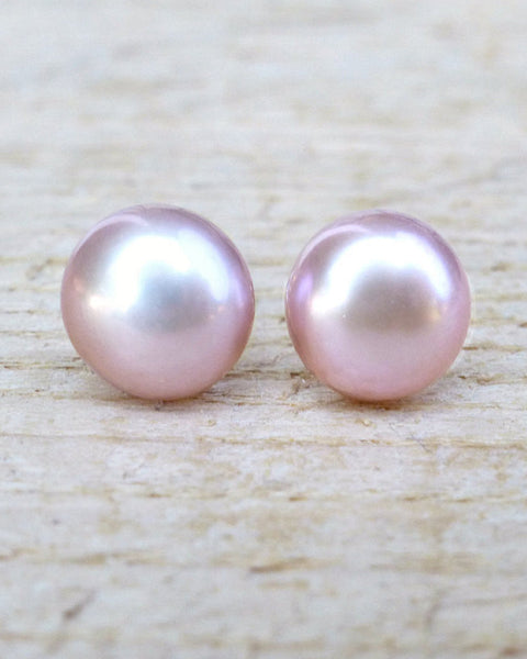 Freshwater Pearl Champagne Pink Stud Earrings - 5mm, 6mm, 7mm, 8mm, 9mm, 10mm