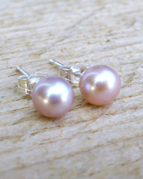 Freshwater Pearl Champagne Pink Stud Earrings - 5mm, 6mm, 7mm, 8mm, 9mm, 10mm