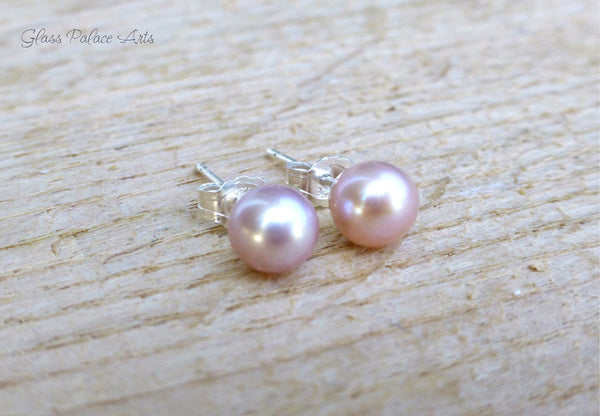 Freshwater Pearl Champagne Pink Stud Earrings - 5mm, 6mm, 7mm, 8mm, 9mm, 10mm