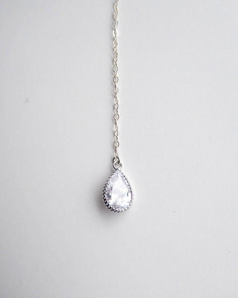 Cubic Zirconia Teardrop Necklace With Crystal Pendant