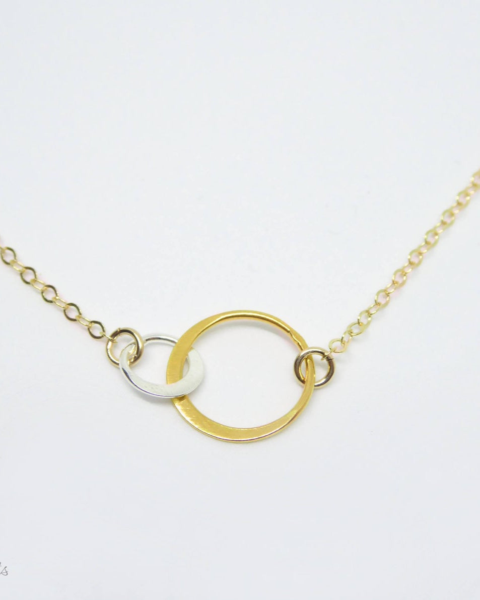 Mixed Metal Linked Circles Eternity Necklace For Women