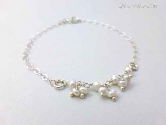Freshwater Pearl June Birthstone Bracelet - Dainty Pearl Bridal Wedding Jewelry