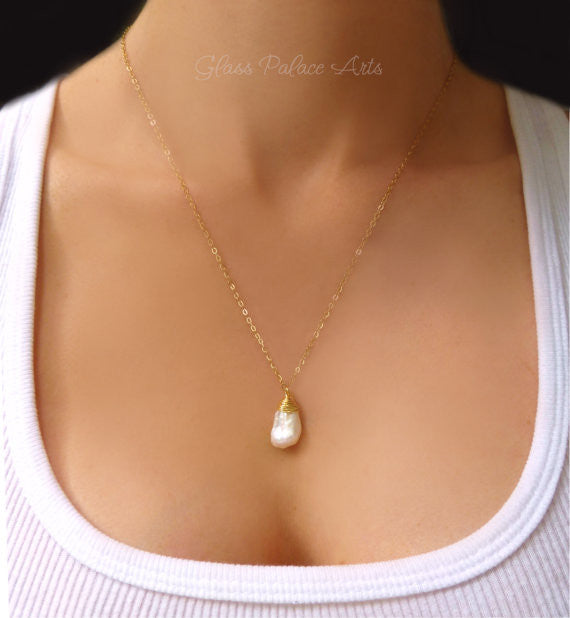 Baroque Freshwater Pearl Pendant Necklace Gold, Rose Gold Or Sterling Silver