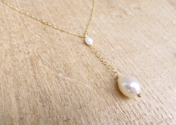 Freshwater Pearl Lariat Y Necklace - Sterling Silver, 14k Gold Fill or Rose Gold Fill