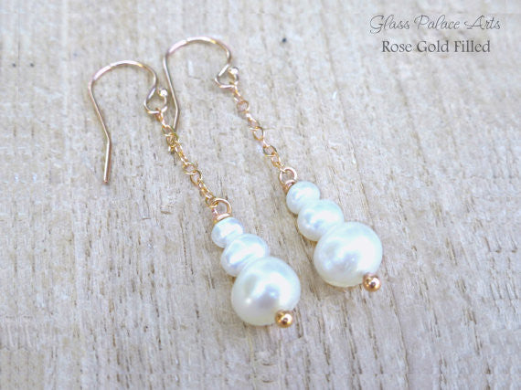 Genuine Freshwater Pearl Dangle Earrings - Sterling Silver, 14k Gold Fill or Rose Gold Fill