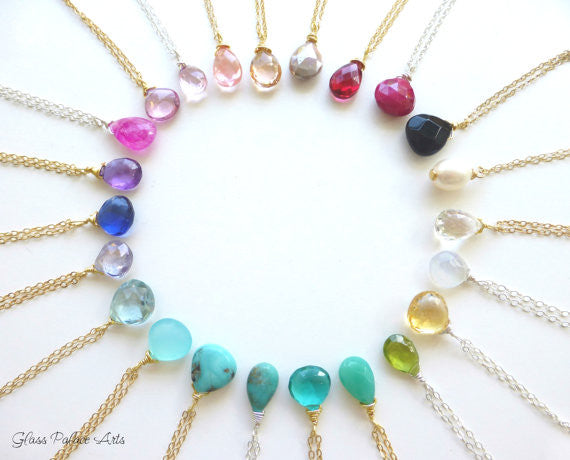 Small Gemstone Teardrop Necklace - Choose Your Gemstone!