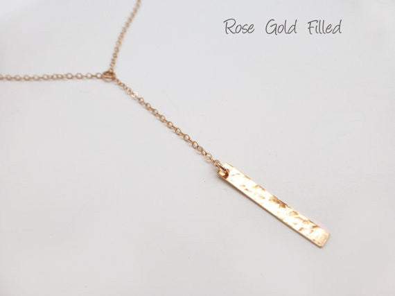 Hammered Vertical Bar Necklace - In Sterling Silver, Rose Gold Filled or 14k Gold Filled