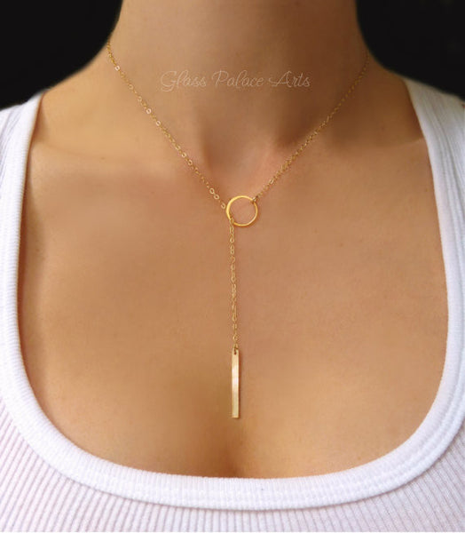Lariat Necklace For Women With Vertical Bar Y Drop