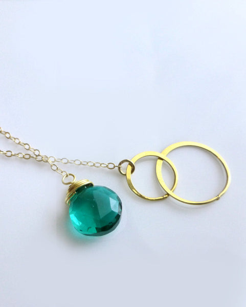Emerald Teal Quartz Lariat Necklace For Women - In Gold or Sterling Silver