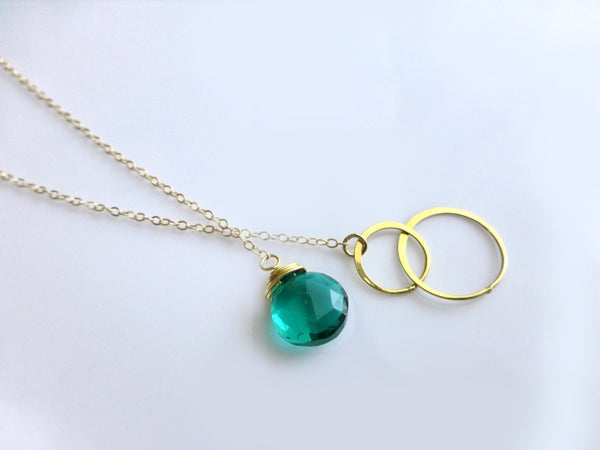 Emerald Teal Quartz Lariat Necklace For Women - In Gold or Sterling Silver