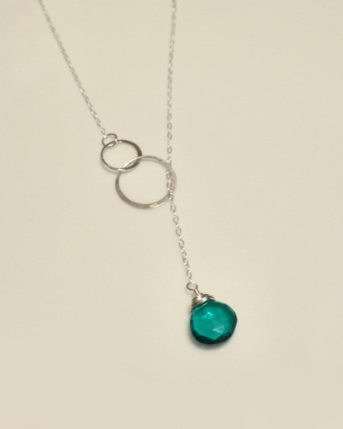 Emerald Teal Quartz Lariat Necklace For Women - In Gold or Sterling Silver