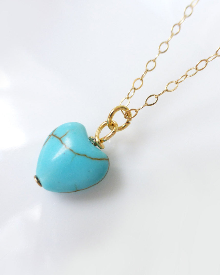 Tiny Turquoise Heart Necklace For Women - Sterling Silver, 14k Gold Fill