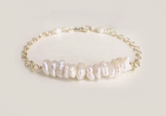 Freshwater Pearl Bracelet With Ivory Keishi Pearls - 14k Gold Fill or Sterling Silver
