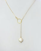 Infinity Pearl Lariat Necklace in Gold