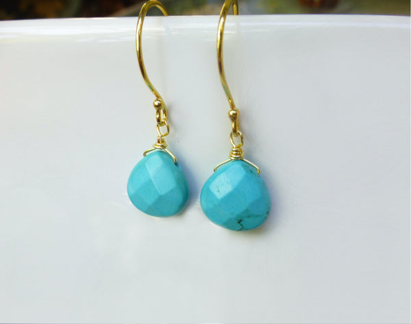 Turquoise Teardrop Earrings - Turquoise Dangle Earrings in Gold or Silver