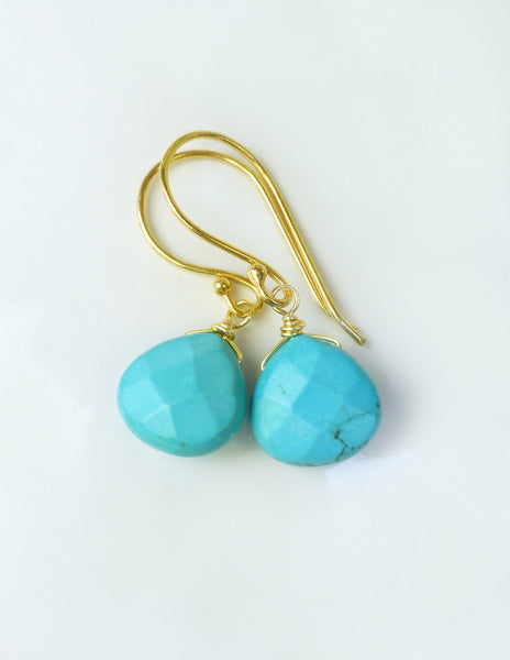 Turquoise Teardrop Earrings - Turquoise Dangle Earrings in Gold or Silver